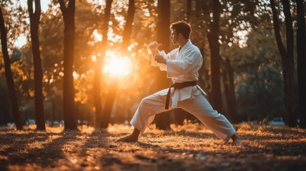 adult practicing outside for adult karate classes
